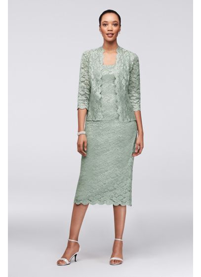 Scalloped Lace Tea-Length Petite Dress and Jacket | David's Bridal
