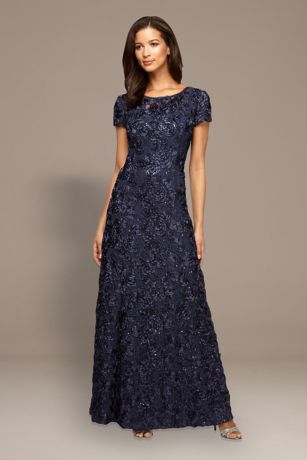 Picture of Rosette Lace Cap Sleeve A-Line Petite Gown