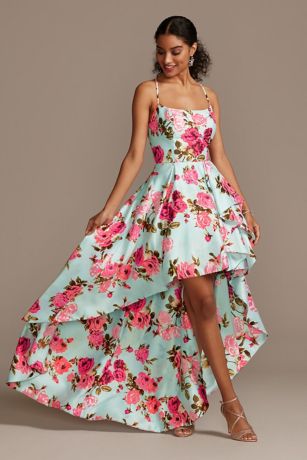 Floral High Low Dress with Back Cutout ...