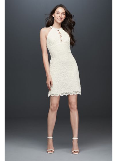Short Halter Wedding Dress with Keyhole Cutout David s Short Halter Wedding Dress with Keyhole Cutout David s