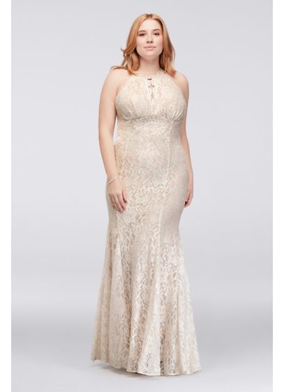 Long Glitter Lace Halter Plus Size Dress David S Bridal