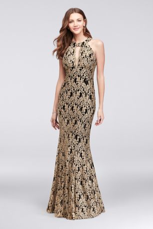 black and gold halter neck dress