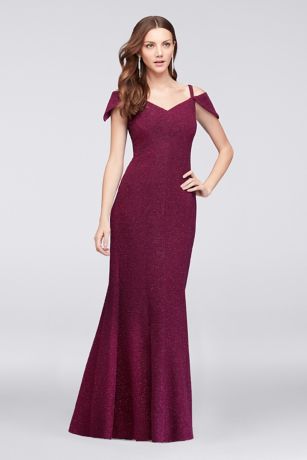 dresses prom shoulder gown bridal mermaid formal david dress textured glitter homecoming short morgan davidsbridal gowns