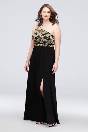 black and gold plus size cocktail dress