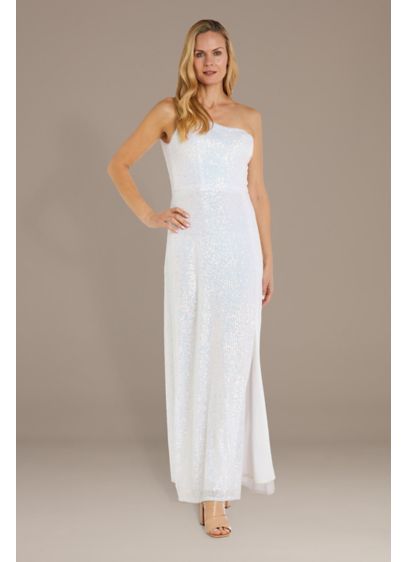 Floor-Length One Shoulder Sequin Wedding Dress - You'll turn heads in this floor-length sequin gown