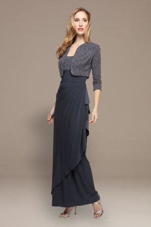 Picture of Empire Waist Jacquard Two-Piece Set with Jacket