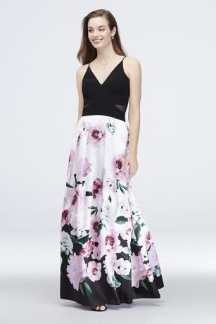 Picture of Printed Mikado V-Neck Dress with Illusion Cutouts