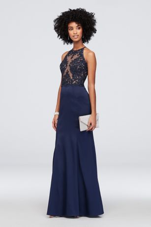 navy blue halter dress long