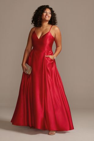 Satin Spaghetti Strap Plus Size Gown 