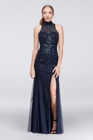 mock neck evening dress