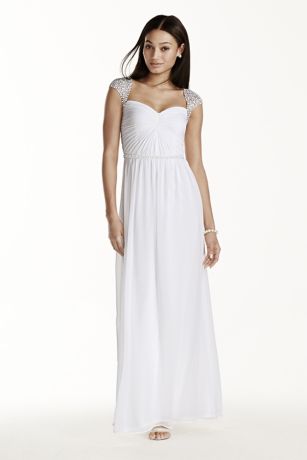 long white dress with cap sleeves