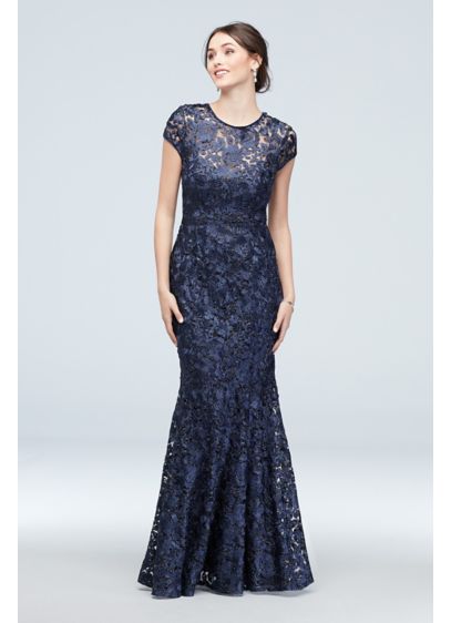 Metallic Lace Illusion Cap Sleeve Mermaid Gown | David's Bridal