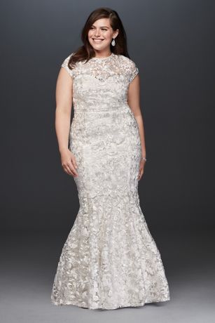 high neck lace mermaid wedding dress