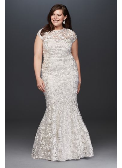High-Neck Metallic Lace Plus Size Wedding Dress
