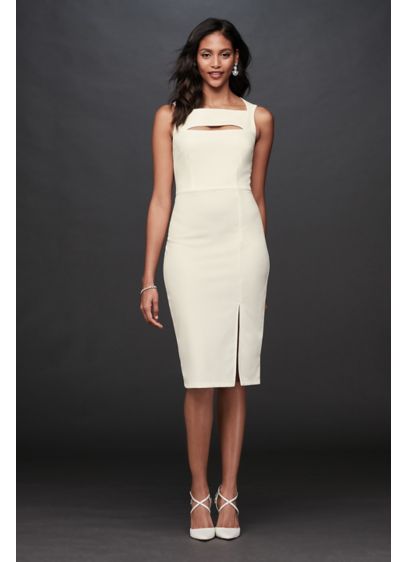 Stretch Crepe Boatneck Short Dress With Cutout David S Bridal