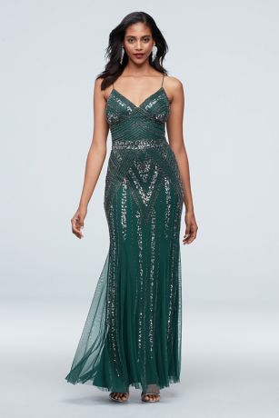Picture of Deco Beaded Mesh A-Line Gown with Godet Skirt