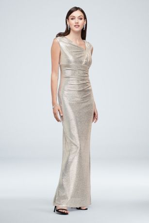 long sleeve metallic gown