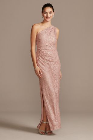 one shoulder lace gown