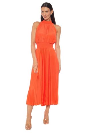 Picture of Sleeveless Pleated High-Neck Midi Dress