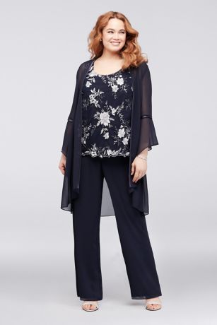 Floral Embroidered Plus Size Pantsuit and Jacket | David's Bridal