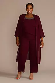 Elegant Plus Size Chiffon Pant Suits For Mother Of The Bride With
