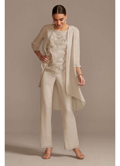 Open Front Jacket Embroidered Three-Piece Pantsuit | David's Bridal