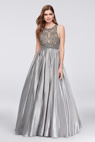 silver satin ball gown