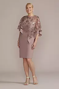 RM Richards Short Sequin Capelet Dress