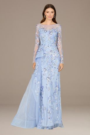 Picture of Lara Illusion Long Sleeve Embroidered Mermaid Gown