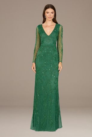 Picture of Lara Long Sleeve Beaded V-Neck Sheath Dress