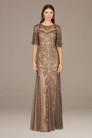 Picture of Lara Beaded High Neck Dress with Cape Sleeves