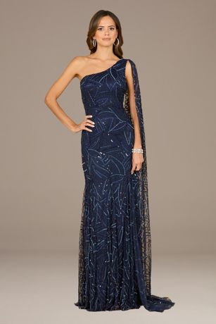 Picture of Lara One-Shoulder Beaded Mermaid Dress with Cape