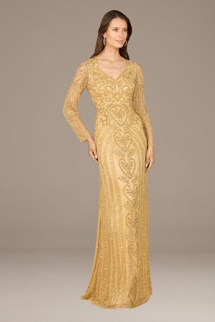 Picture of Lara Beaded Long Sleeve V-Neck Sheath Dress