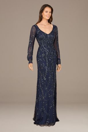 Picture of Lara Beaded V-Neck Long Sleeve Sheath Dress