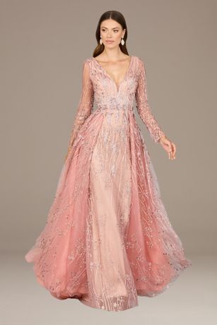 Picture of Lara Long Sleeve Embroidered Gown with Overskirt