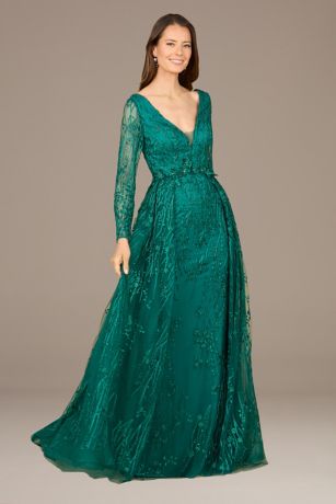 Picture of Lara Long Sleeve Embroidered Gown with Overskirt