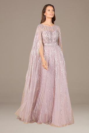 Picture of Lara Cape Sleeve High Neck Embroidered Ball Gown