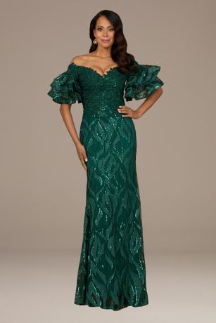Picture of Lara Embroidered Mermaid Gown with Tiered Sleeves