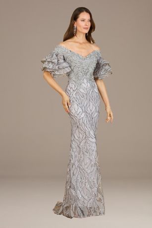 Picture of Lara Embroidered Mermaid Gown with Tiered Sleeves