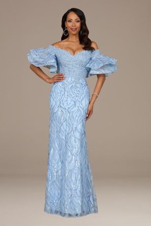 Picture of Lara Embroidered Mermaid Gown with Tiered Sleeves