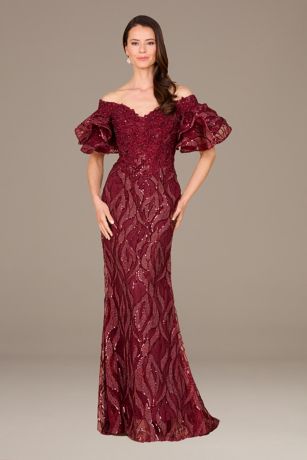 Picture of Lara Embroidered Mermaid Gown with Tiered Sleeves