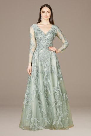 Picture of Lara Embroidered V-Neck Long Sleeve Ball Gown