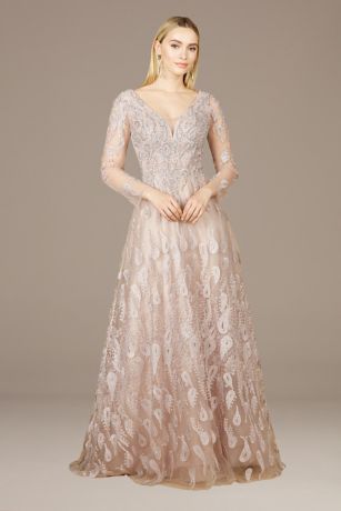 Picture of Lara Embroidered Illusion Long Sleeve Ball Gown