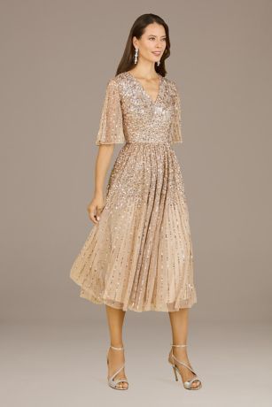 Picture of Lara Irene Tea Length Sequin Tulle A-Line Dress