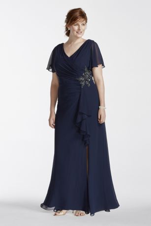 marina tiered chiffon flutter sleeve dress