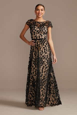 xscape petite embroidered illusion gown