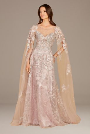 Picture of Lara Embroidered Cape Sleeve Ball Gown