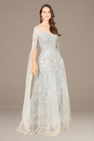 Picture of Lara Embroidered Cape Sleeve Ball Gown