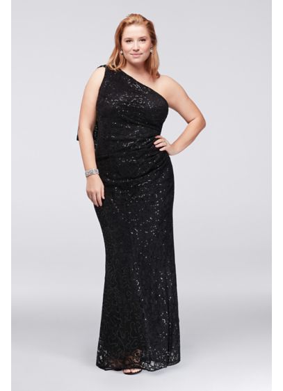 One Shoulder Sequin Lace Plus Size Dress David s Bridal One Shoulder Sequin Lace Plus Size Dress David s Bridal