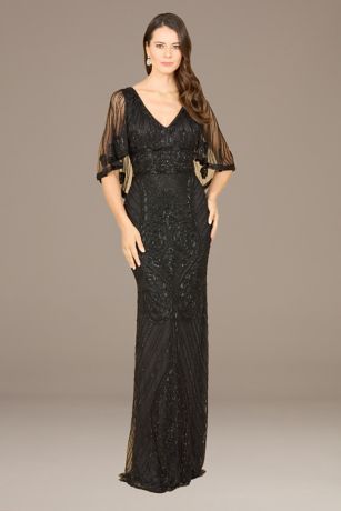 Picture of Lara Beaded Sheath Gown with Cape Sleeves